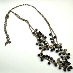 Banana Republic BR Black Gold tone beaded Long Necklace Costume Jewelry